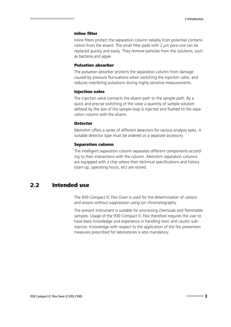 2 intended use, Intended use | Metrohm 930 Compact IC Flex Oven User Manual | Page 11 / 39