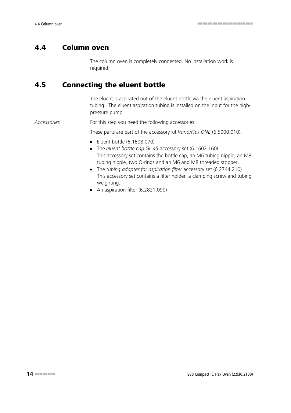 4 column oven, 5 connecting the eluent bottle, Column oven | Connecting the eluent bottle | Metrohm 930 Compact IC Flex Oven User Manual | Page 22 / 39