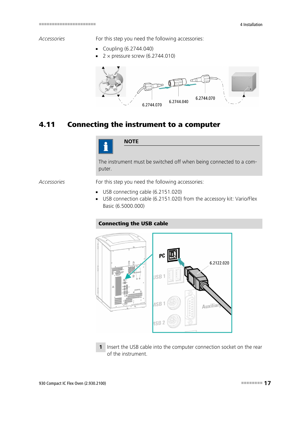 11 connecting the instrument to a computer | Metrohm 930 Compact IC Flex Oven User Manual | Page 25 / 39