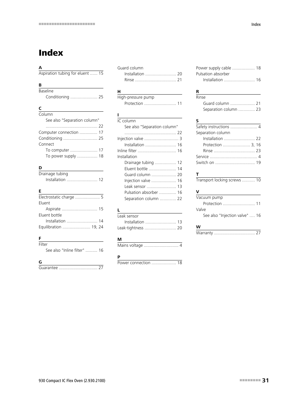 Index | Metrohm 930 Compact IC Flex Oven User Manual | Page 39 / 39