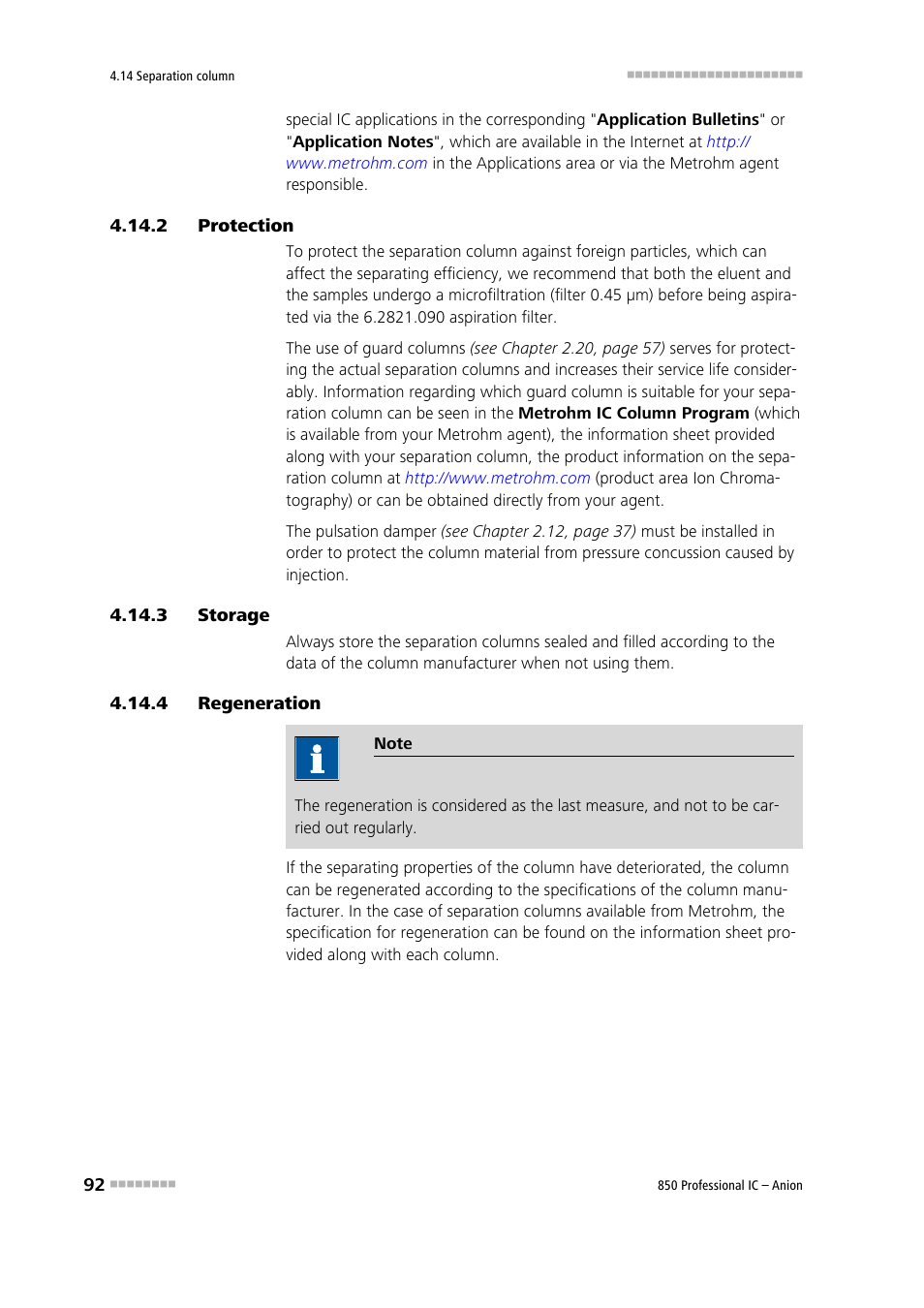 2 protection, 3 storage, 4 regeneration | Protection, Storage, Regeneration | Metrohm 850 Professional IC Anion User Manual | Page 102 / 135