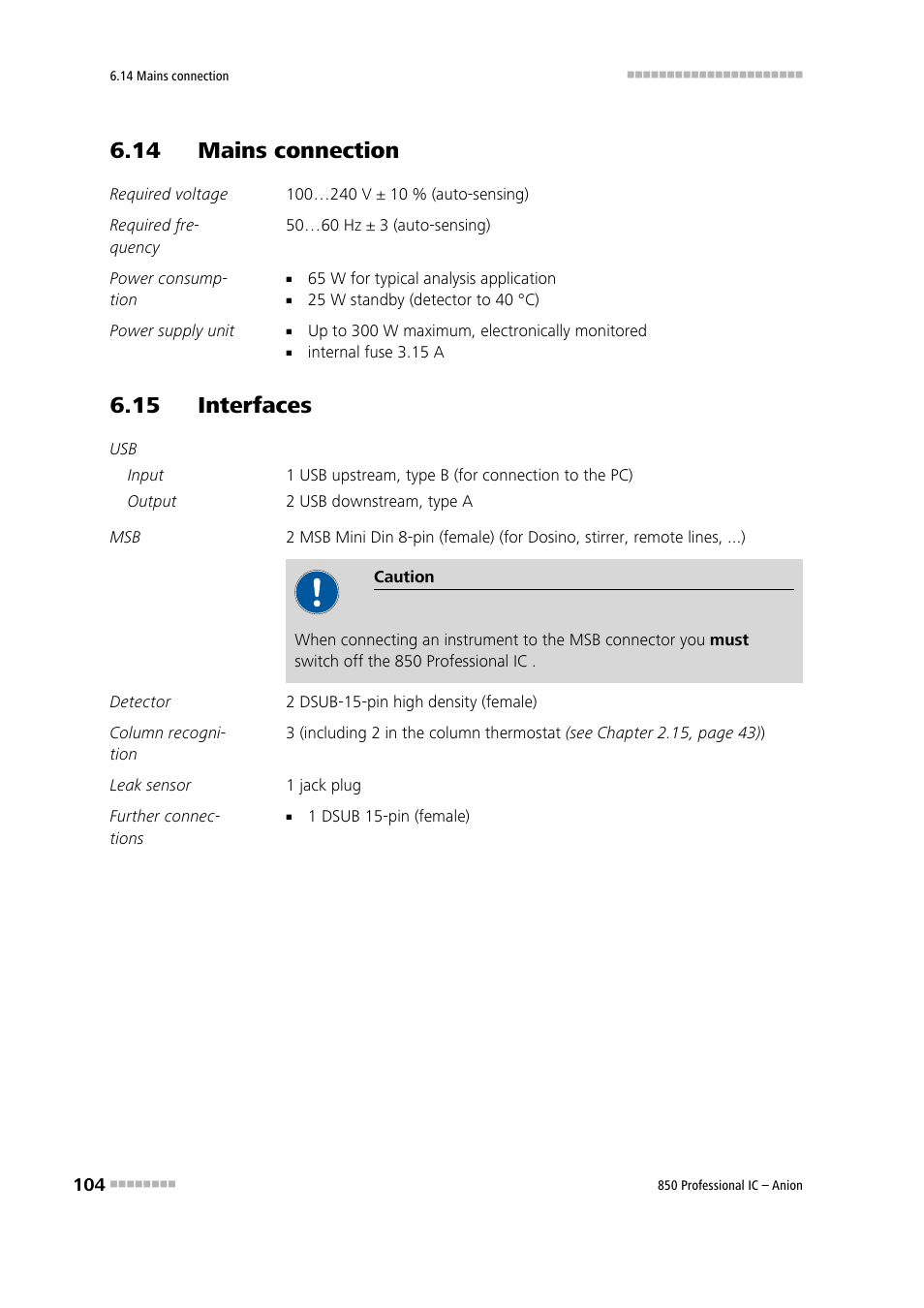 14 mains connection, 15 interfaces | Metrohm 850 Professional IC Anion User Manual | Page 114 / 135