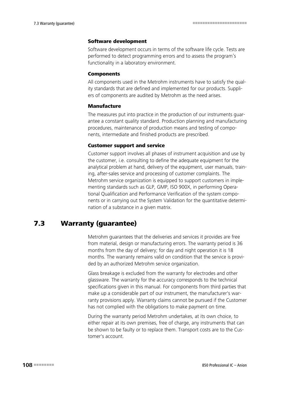 3 warranty (guarantee), Warranty (guarantee) | Metrohm 850 Professional IC Anion User Manual | Page 118 / 135