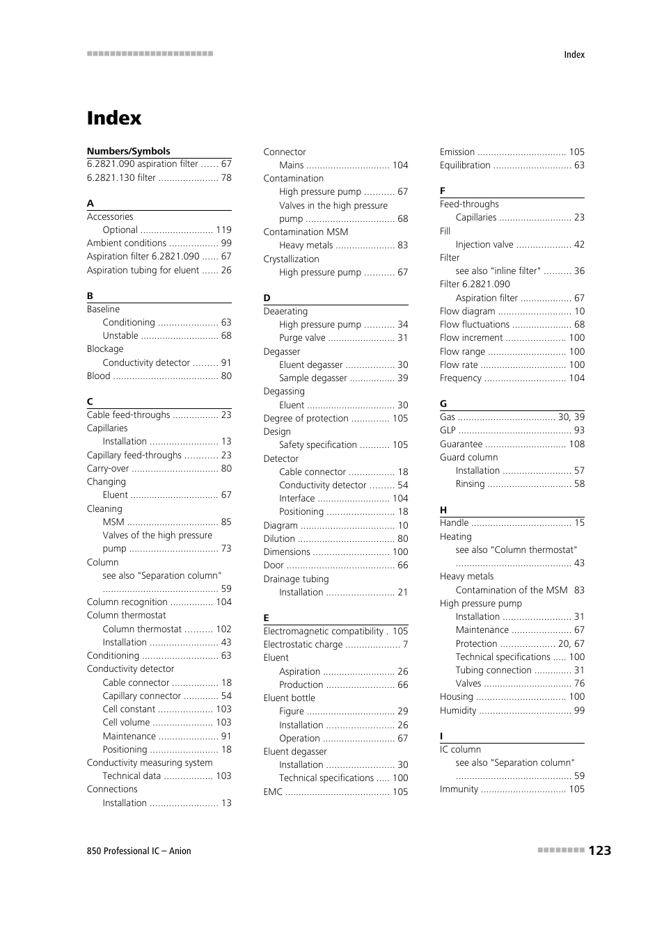 Index | Metrohm 850 Professional IC Anion User Manual | Page 133 / 135