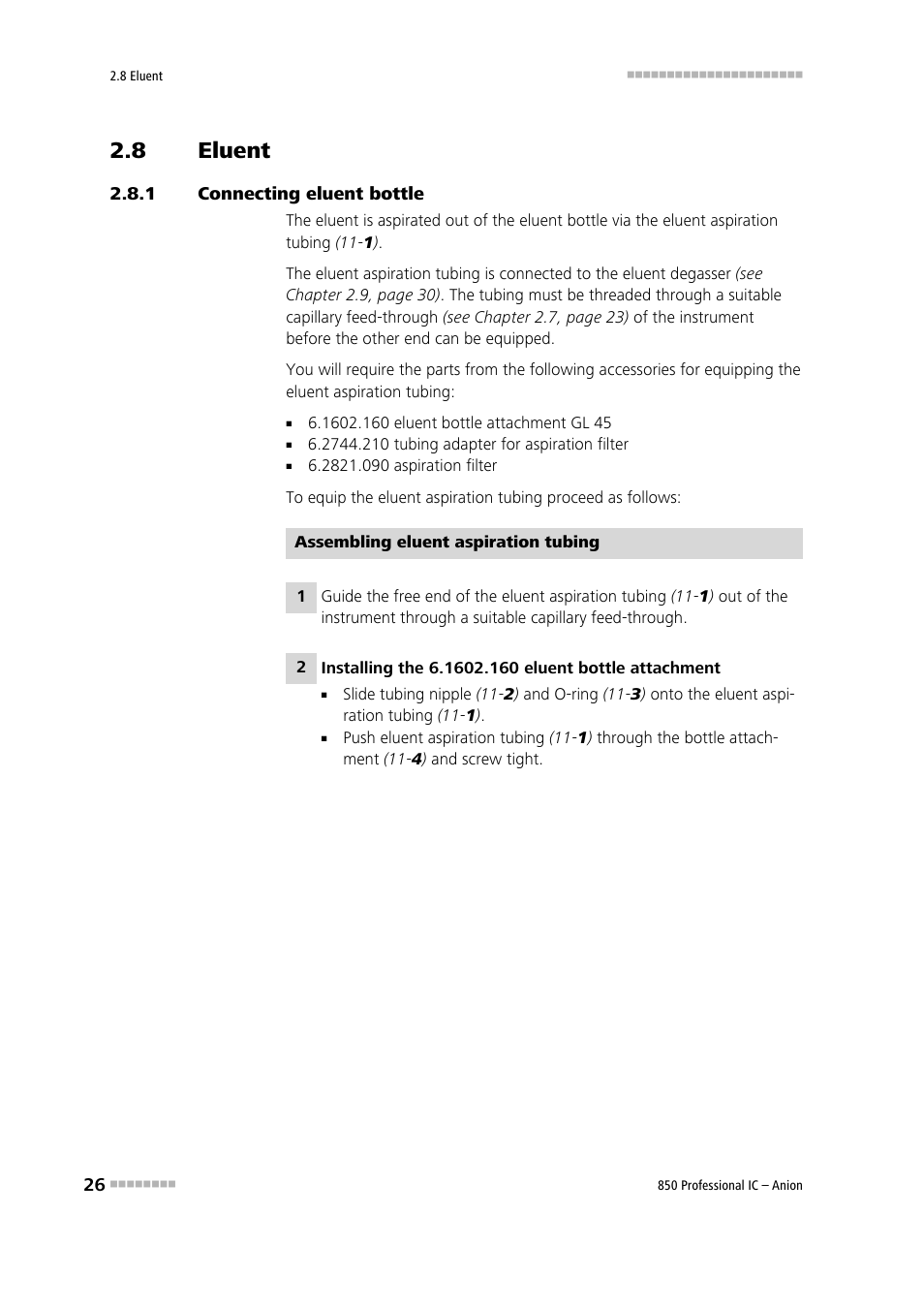 8 eluent, 1 connecting eluent bottle, Eluent | Connecting eluent bottle | Metrohm 850 Professional IC Anion User Manual | Page 36 / 135