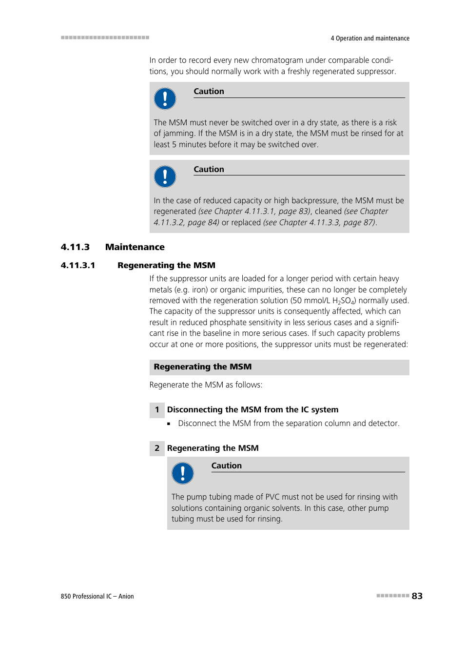 3 maintenance, 1 regenerating the msm, Maintenance | Metrohm 850 Professional IC Anion User Manual | Page 93 / 135