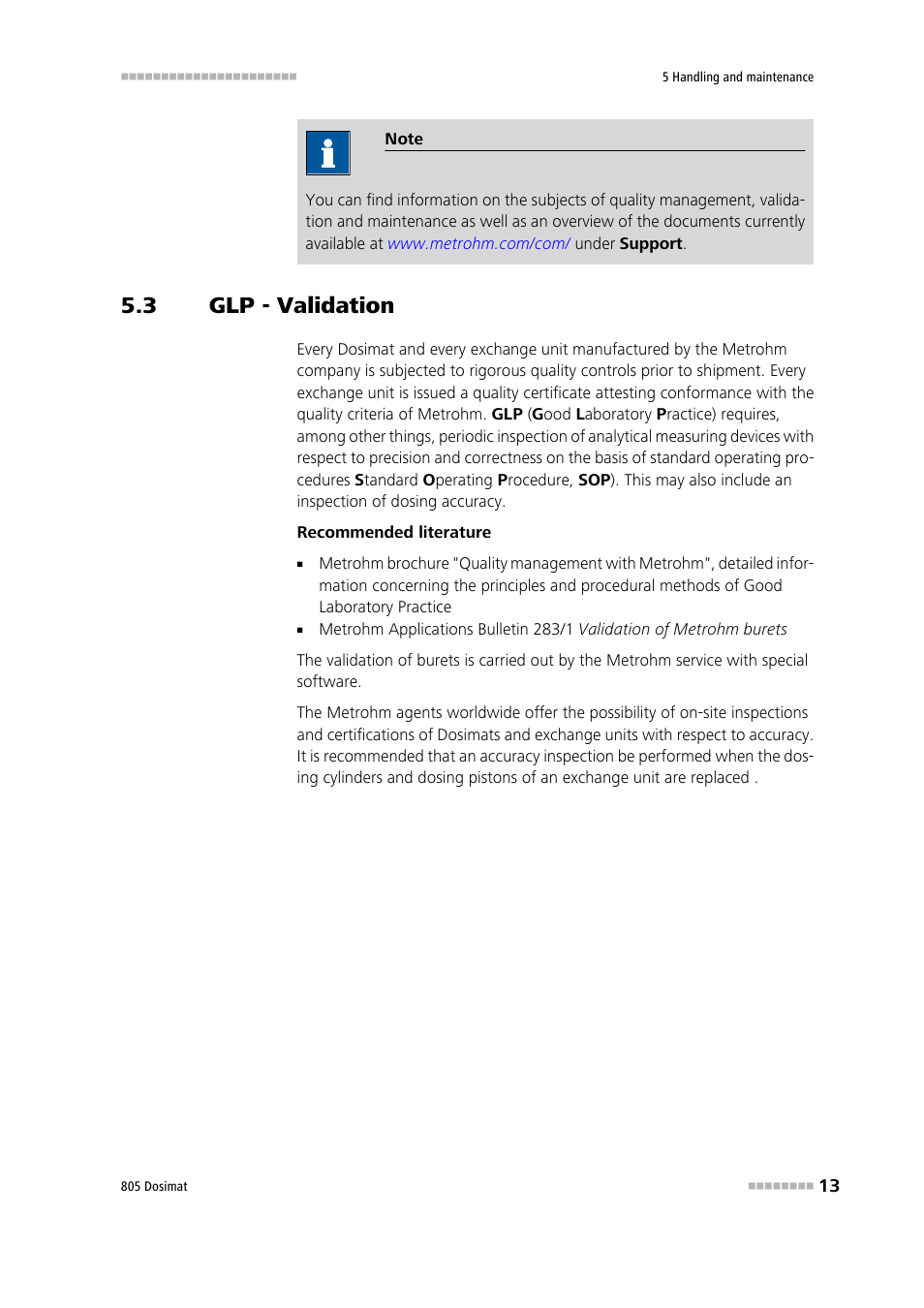 3 glp - validation, Glp - validation | Metrohm 805 Dosimat User Manual | Page 21 / 34