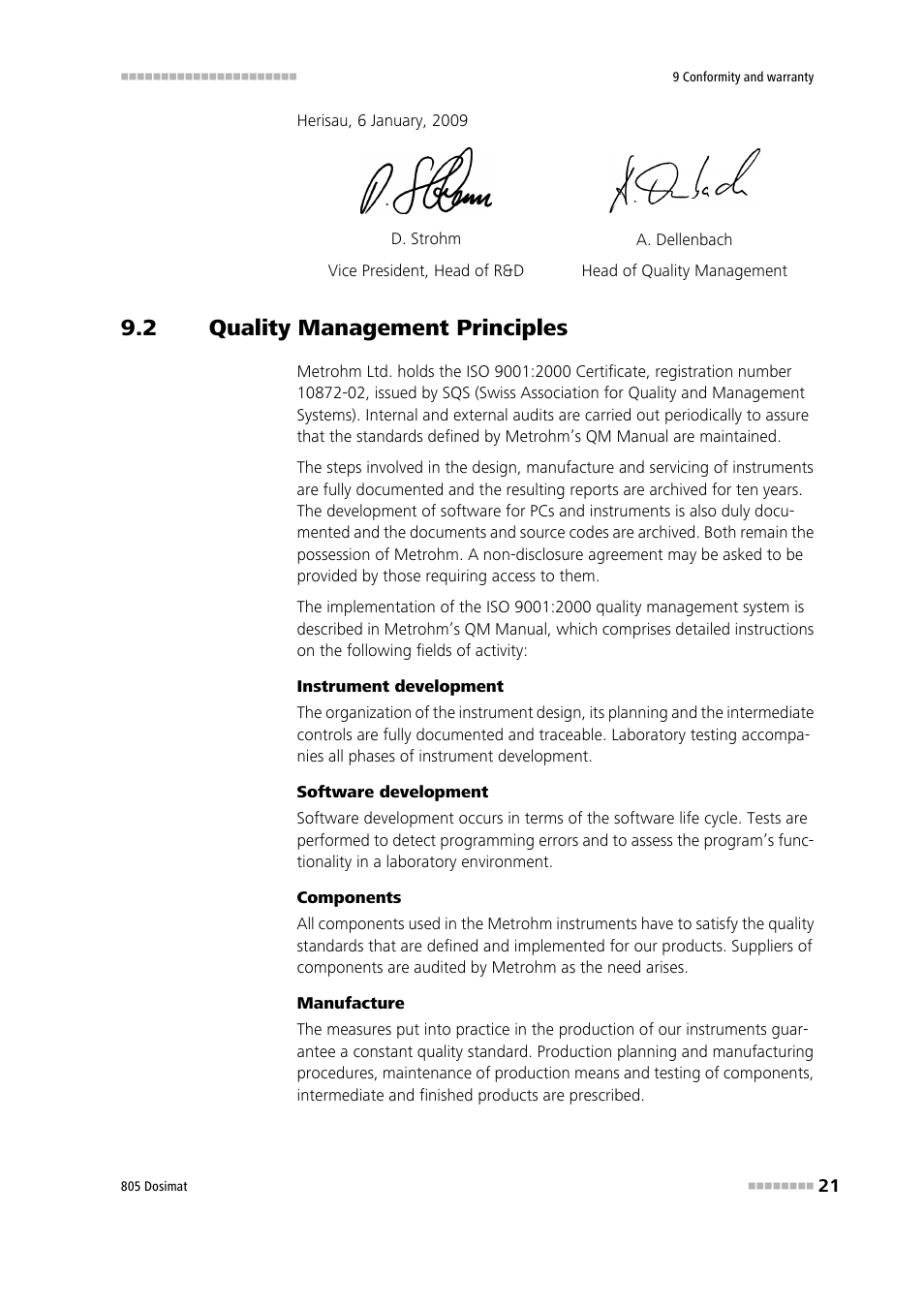 2 quality management principles, Quality management principles | Metrohm 805 Dosimat User Manual | Page 29 / 34
