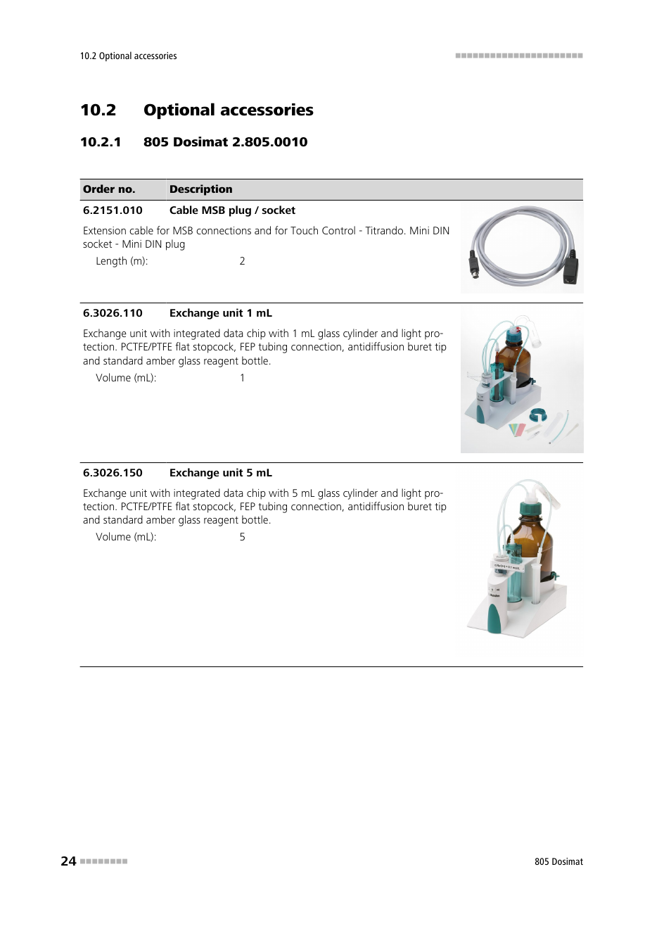 2 optional accessories, 1 805 dosimat 2.805.0010, 805 dosimat 2.805.0010 | Metrohm 805 Dosimat User Manual | Page 32 / 34