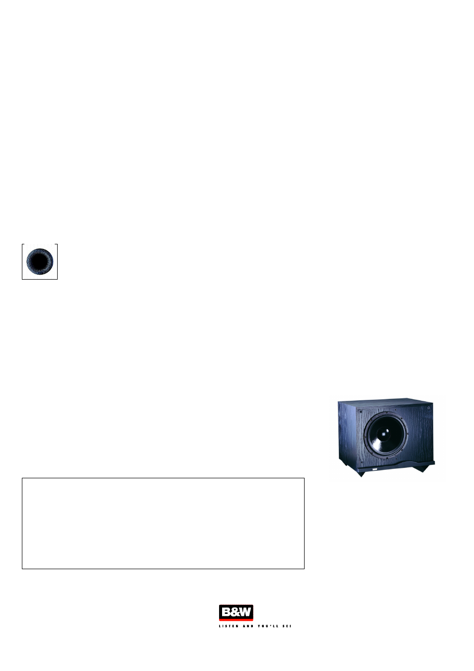 Bowers & Wilkins SW 1000 User Manual | 1 page