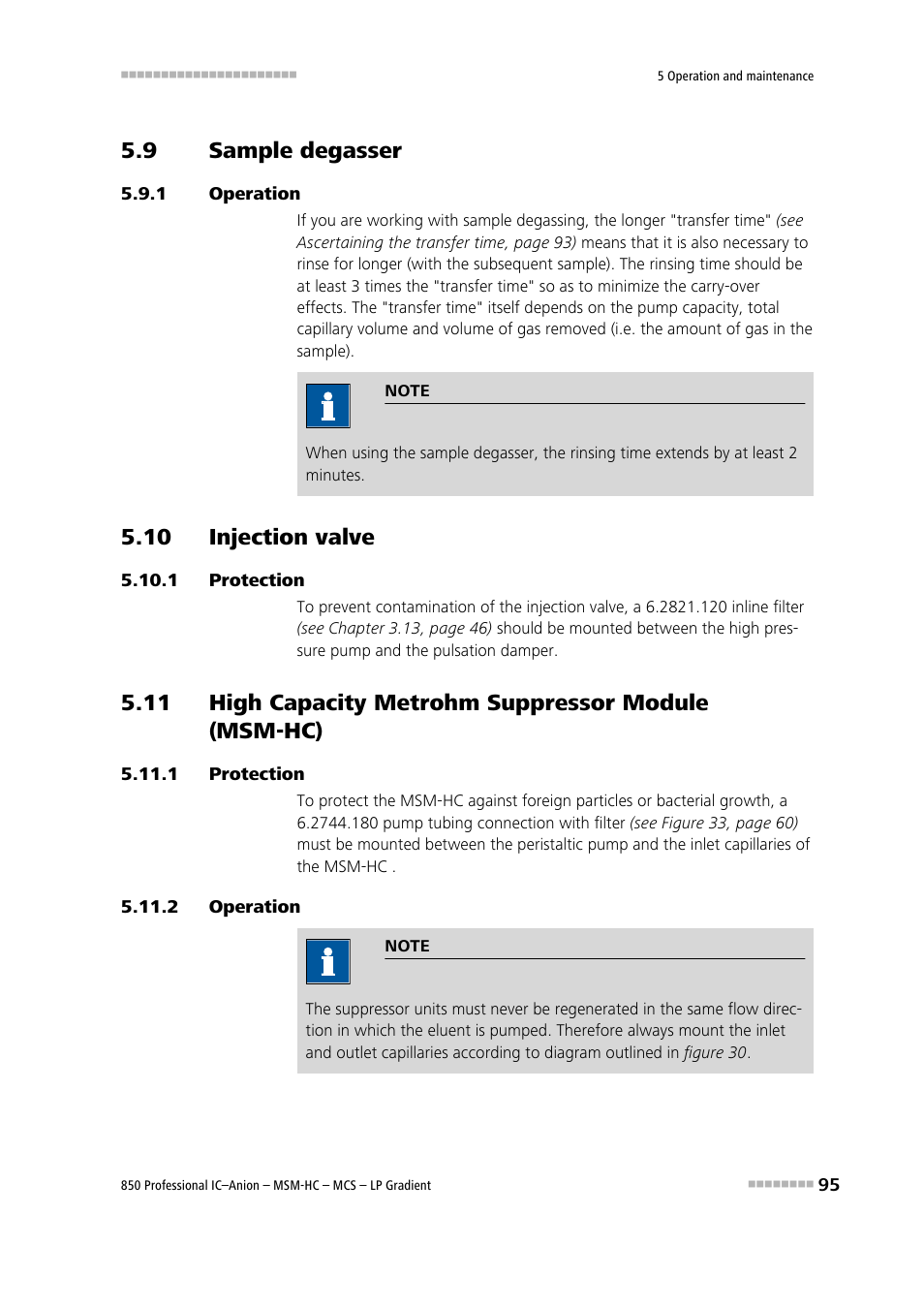 9 sample degasser, 1 operation, 10 injection valve | 1 protection, 2 operation, Sample degasser, Operation, Protection, 11 high capacity metrohm suppressor module, Msm-hc) | Metrohm 850 Professional IC Anion MSM-HC MCS LP-Gradient User Manual | Page 105 / 150