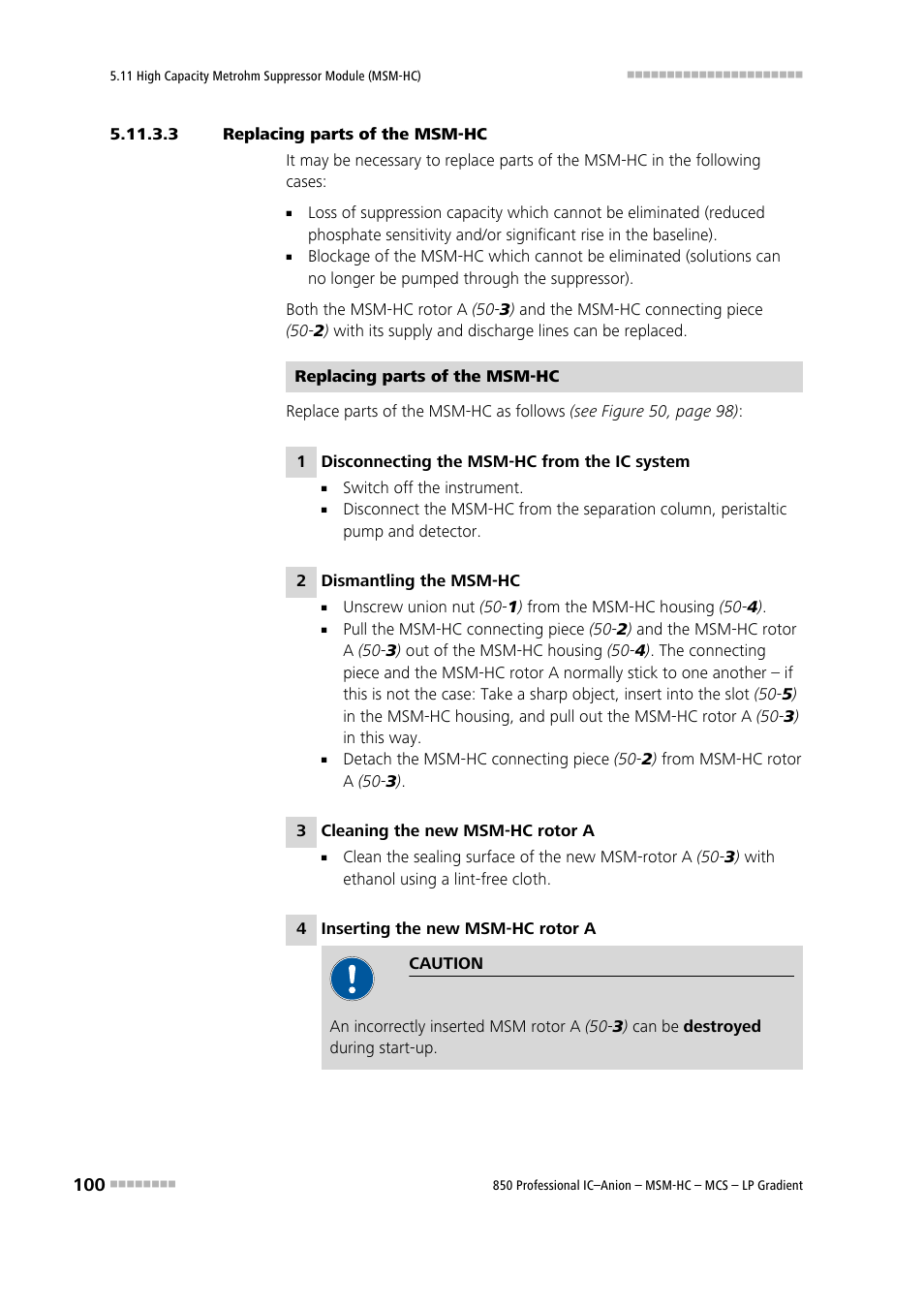 3 replacing parts of the msm‑hc | Metrohm 850 Professional IC Anion MSM-HC MCS LP-Gradient User Manual | Page 110 / 150