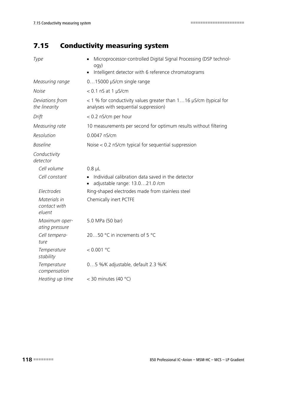 15 conductivity measuring system | Metrohm 850 Professional IC Anion MSM-HC MCS LP-Gradient User Manual | Page 128 / 150