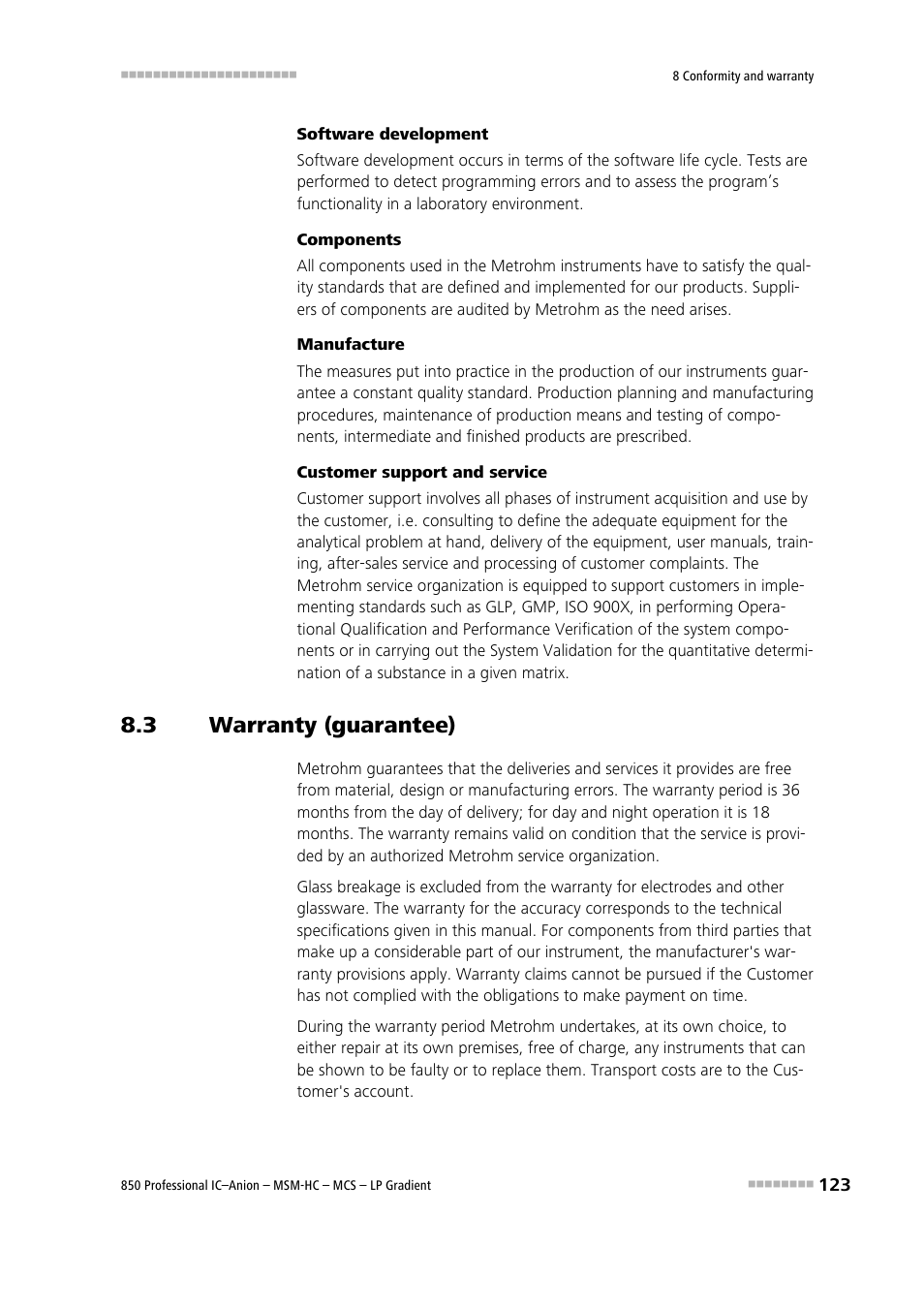 3 warranty (guarantee), Warranty (guarantee) | Metrohm 850 Professional IC Anion MSM-HC MCS LP-Gradient User Manual | Page 133 / 150