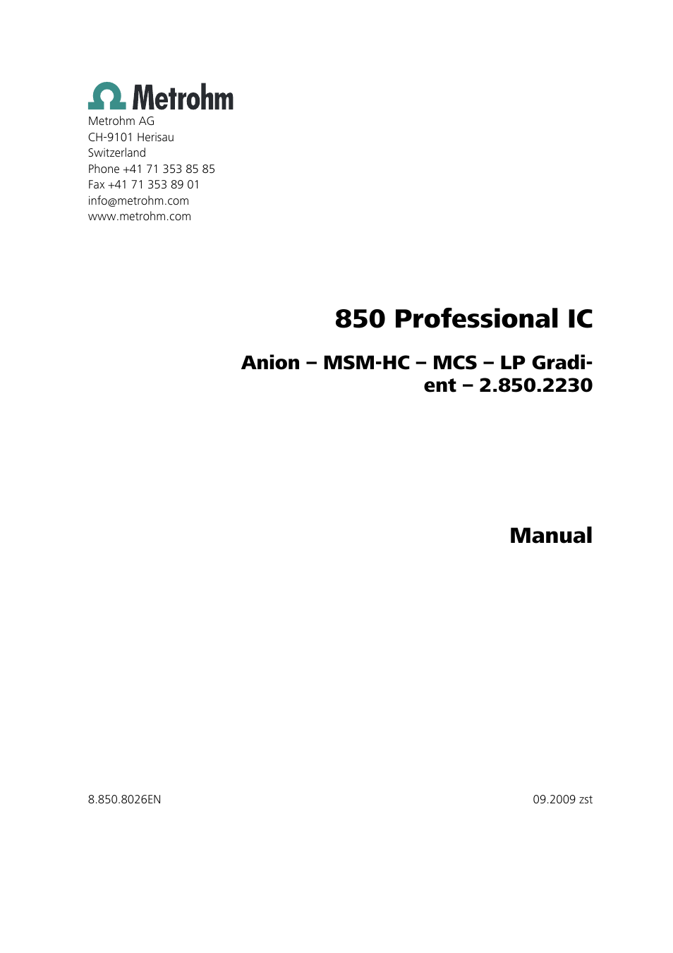 850 professional ic, Manual | Metrohm 850 Professional IC Anion MSM-HC MCS LP-Gradient User Manual | Page 3 / 150