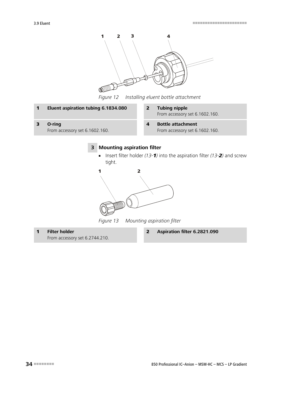 Figure 12, Installing eluent bottle attachment, Figure 13 | Mounting aspiration filter | Metrohm 850 Professional IC Anion MSM-HC MCS LP-Gradient User Manual | Page 44 / 150