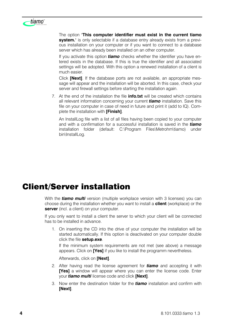 Client/server installation | Metrohm tiamo 1.3 Installation User Manual | Page 4 / 9