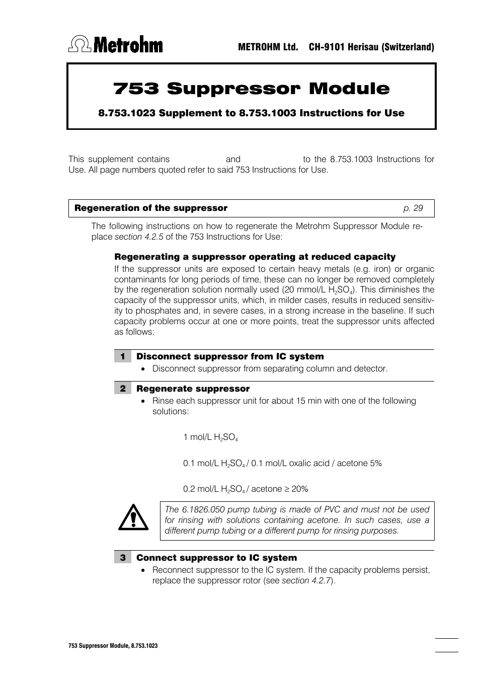 Metrohm 753 Suppressor Module Supplement User Manual | 2 pages