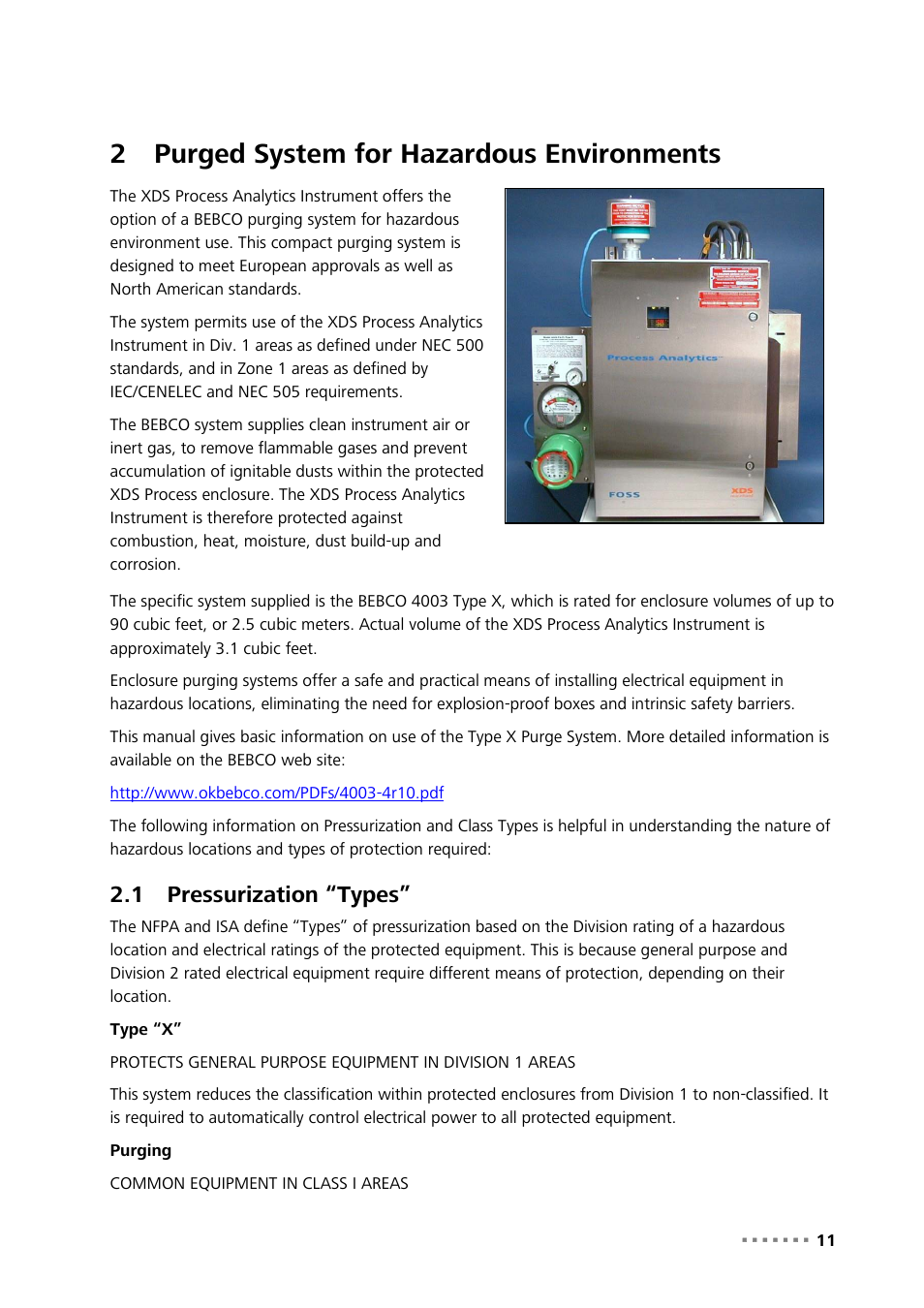 2 purged system for hazardous environments, 1 pressurization “types, Purged system for hazardous environments | Pressurization “types, 2purged system for hazardous environments | Metrohm NIRS XDS Process Analyzer – MicroBundle User Manual | Page 13 / 114