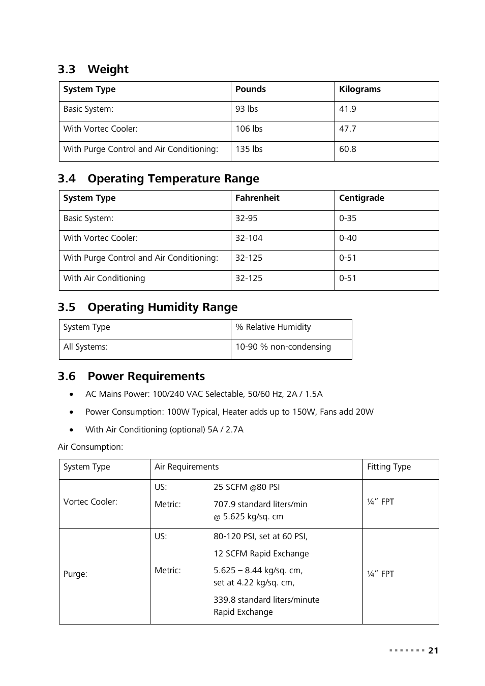 3 weight, 4 operating temperature range, 5 operating humidity range | 6 power requirements, Weight, Operating temperature range, Operating humidity range, Power requirements | Metrohm NIRS XDS Process Analyzer – MicroBundle User Manual | Page 23 / 114