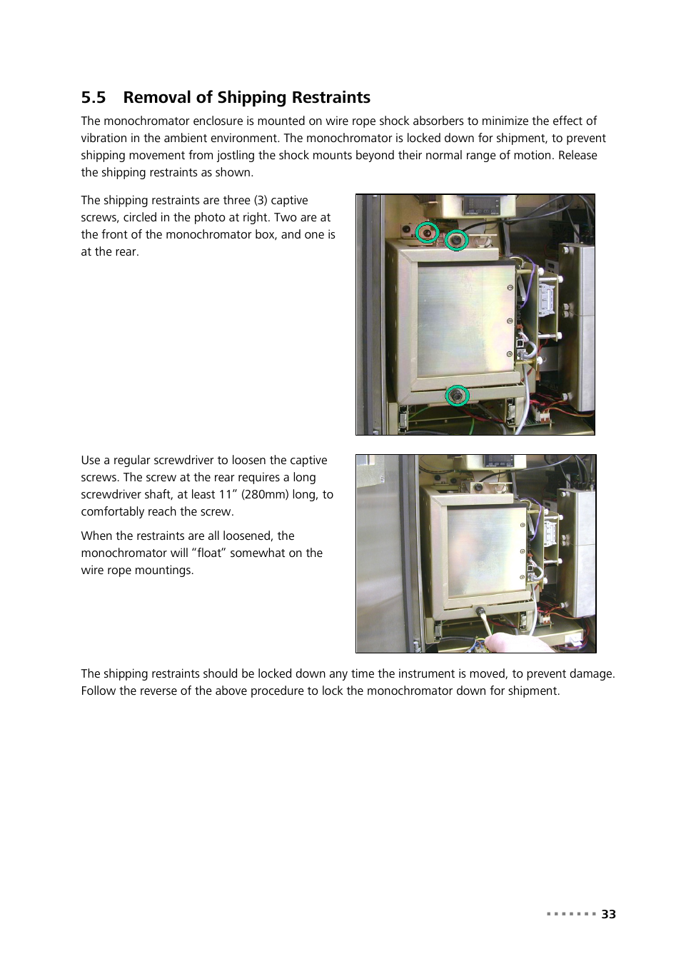 5 removal of shipping restraints, Removal of shipping restraints | Metrohm NIRS XDS Process Analyzer – MicroBundle User Manual | Page 35 / 114