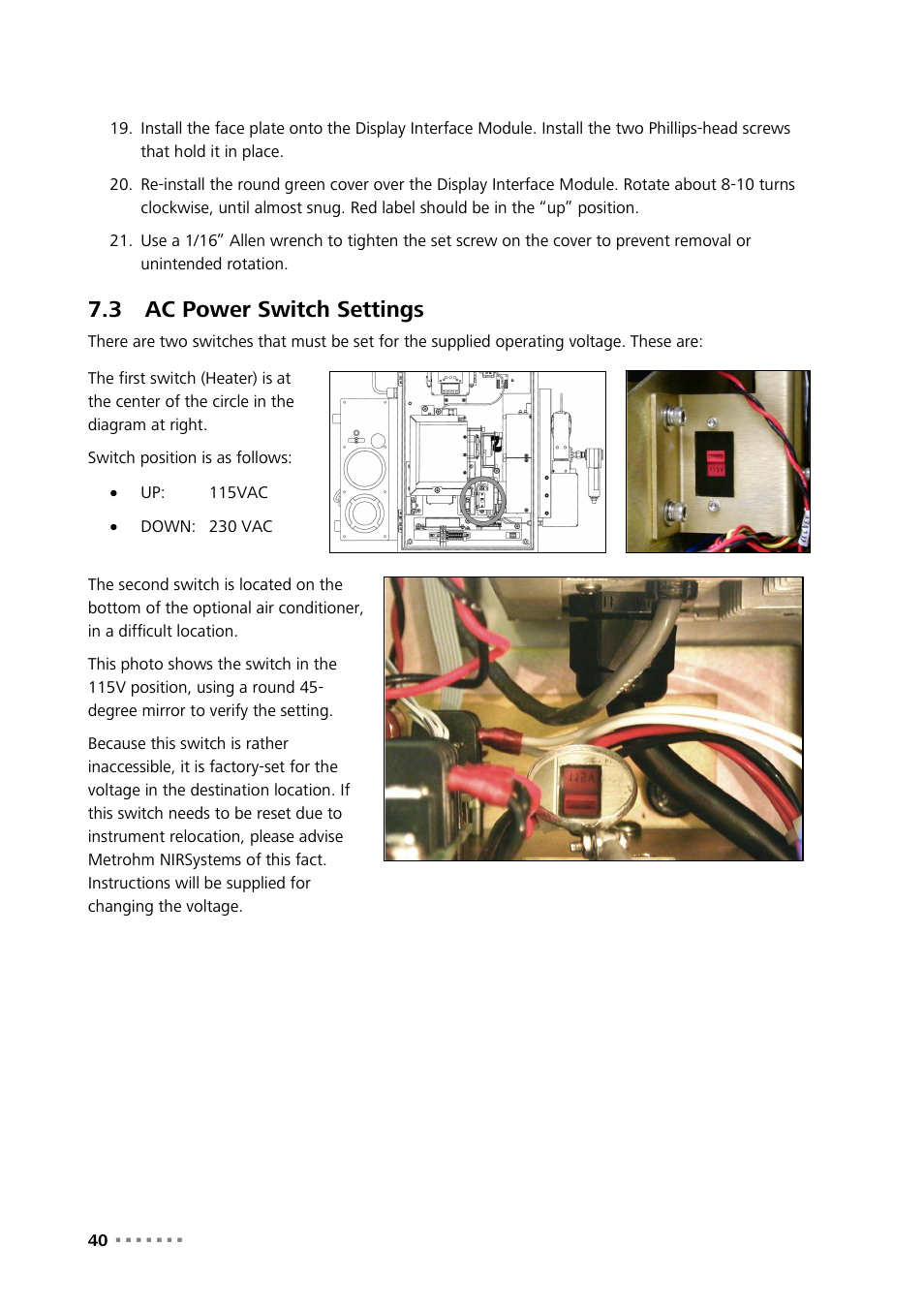 3 ac power switch settings, Ac power switch settings | Metrohm NIRS XDS Process Analyzer – MicroBundle User Manual | Page 42 / 114