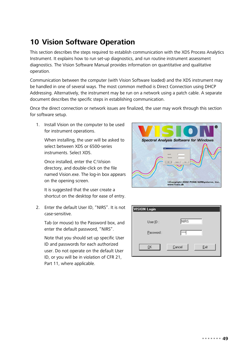 10 vision software operation, Vision software operation | Metrohm NIRS XDS Process Analyzer – MicroBundle User Manual | Page 51 / 114