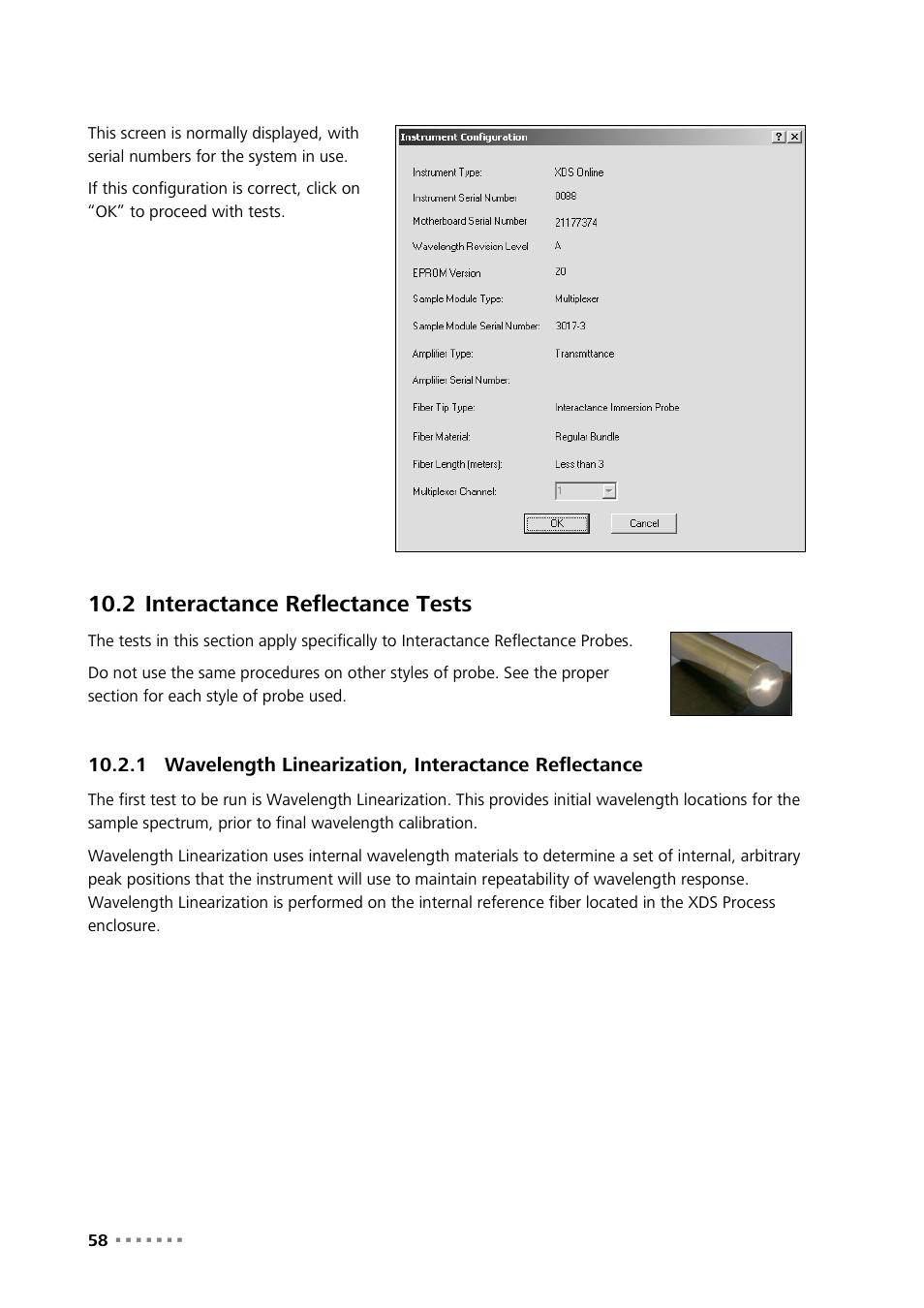 2 interactance reflectance tests, Interactance reflectance tests, Wavelength linearization, interactance reflectance | Metrohm NIRS XDS Process Analyzer – MicroBundle User Manual | Page 60 / 114