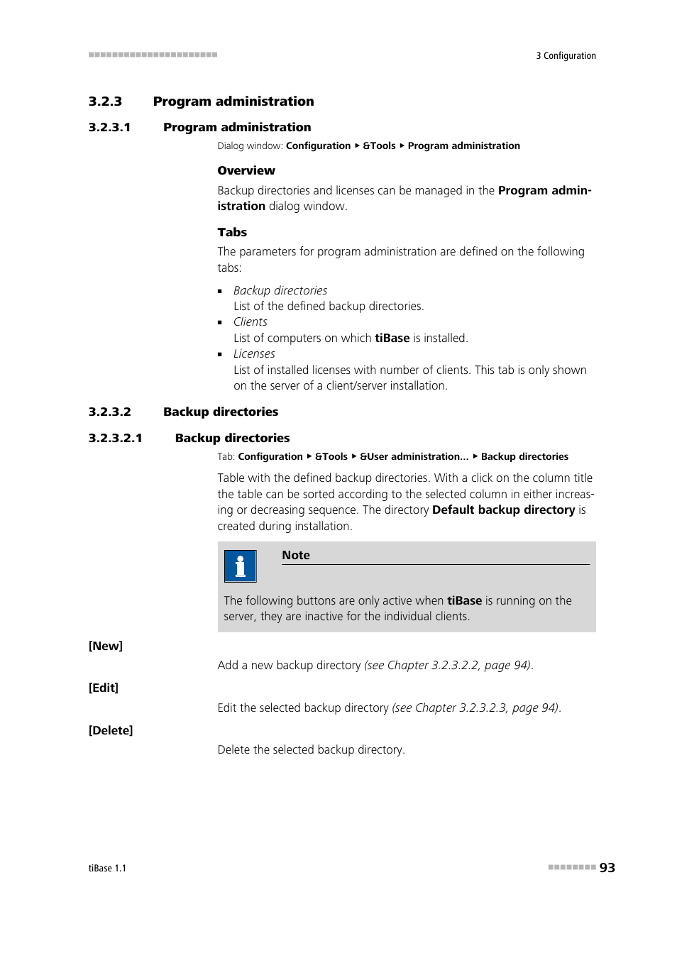 3 program administration, 1 program administration, 2 backup directories | 1 backup directories, Program administration, Backup directories | Metrohm tiBase 1.1 User Manual | Page 101 / 349