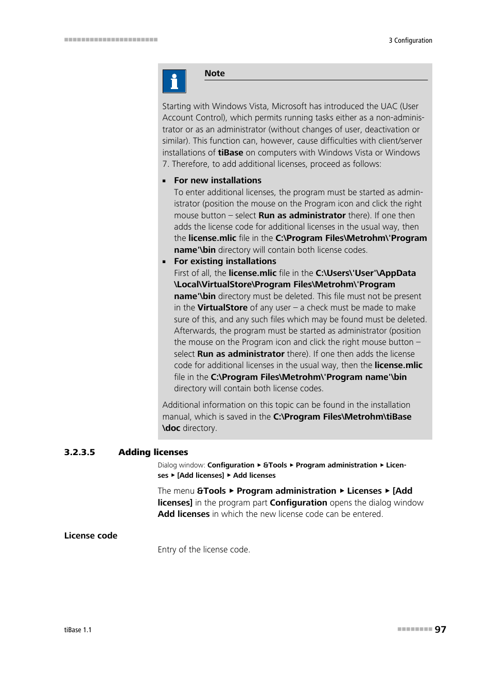 5 adding licenses | Metrohm tiBase 1.1 User Manual | Page 105 / 349