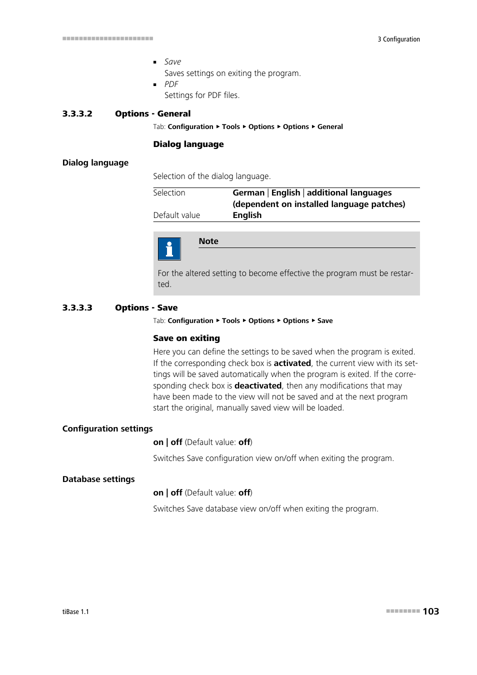 2 options - general, 3 options - save | Metrohm tiBase 1.1 User Manual | Page 111 / 349