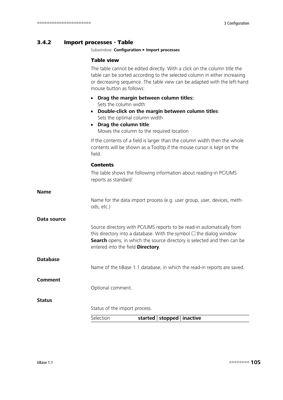 2 import processes - table, Import processes - table | Metrohm tiBase 1.1 User Manual | Page 113 / 349