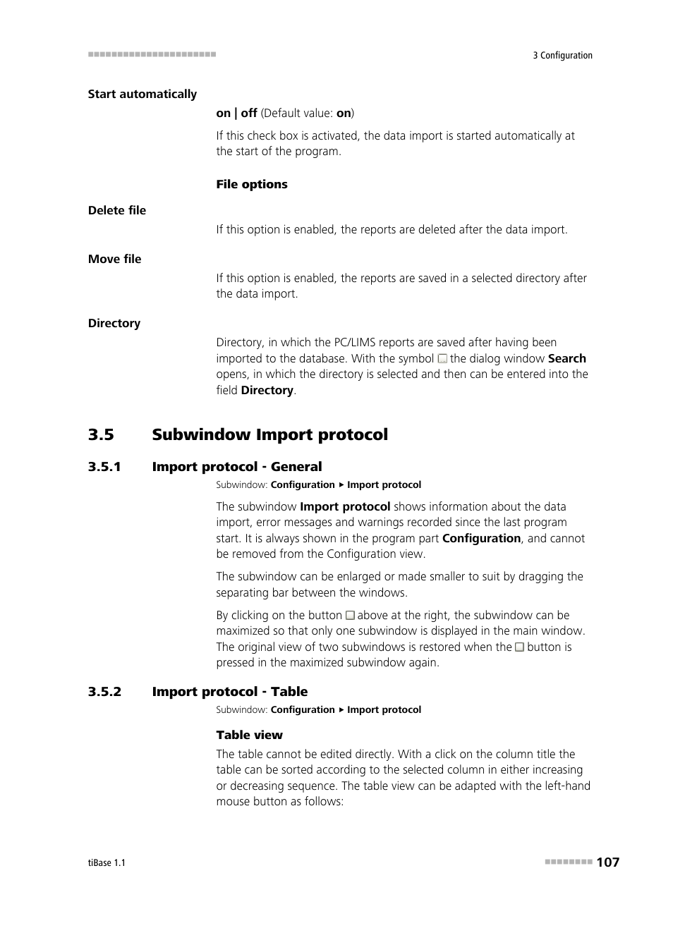 5 subwindow import protocol, 1 import protocol - general, 2 import protocol - table | Subwindow import protocol, Import protocol - general, Import protocol - table, Import protocol | Metrohm tiBase 1.1 User Manual | Page 115 / 349