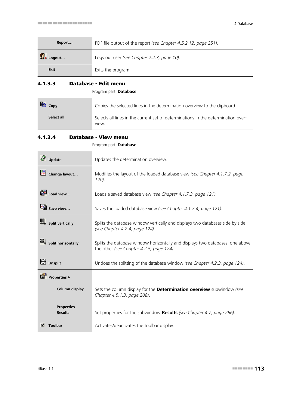 3 database - edit menu, 4 database - view menu, Edit | View | Metrohm tiBase 1.1 User Manual | Page 121 / 349