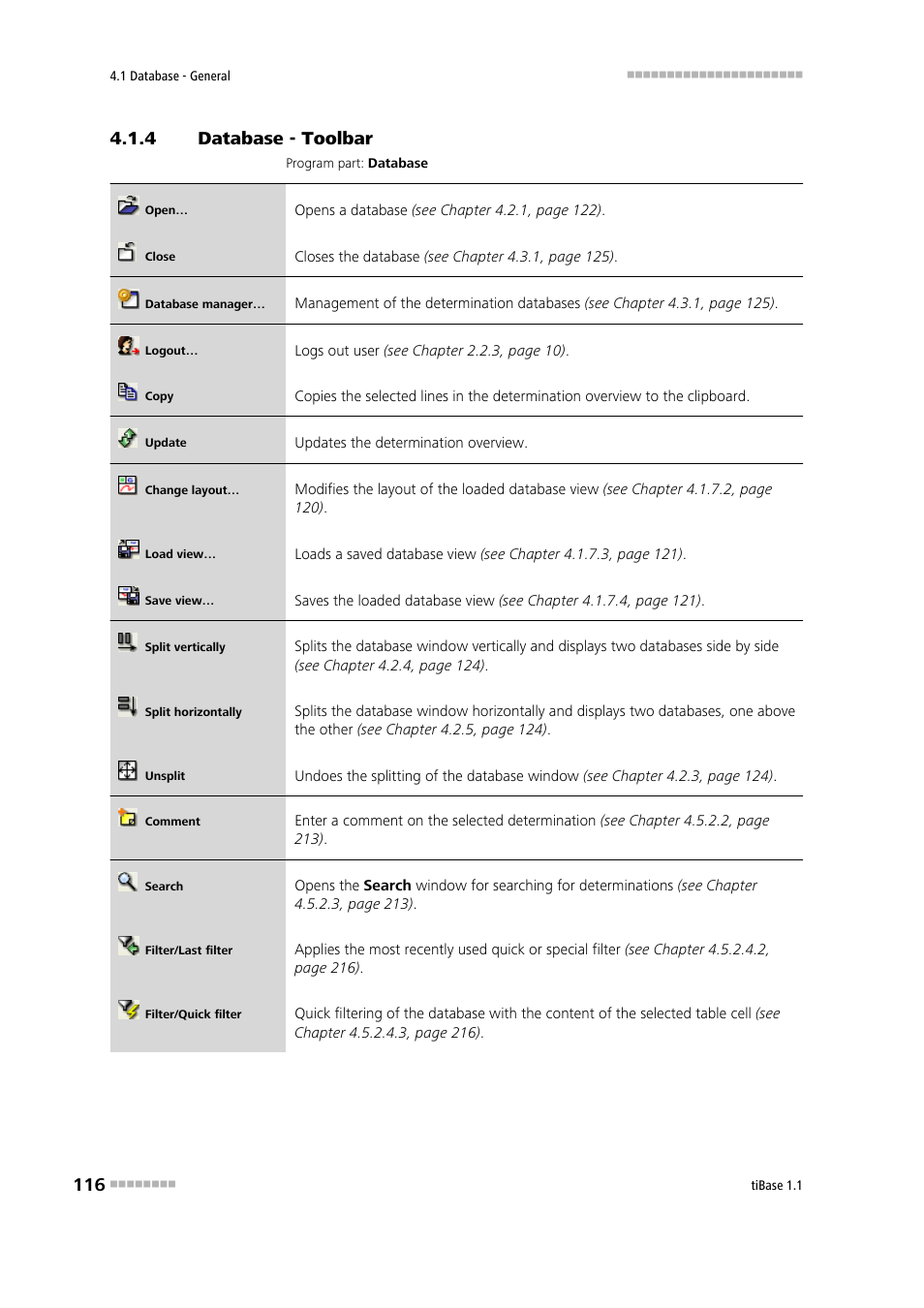 4 database - toolbar, Database - toolbar | Metrohm tiBase 1.1 User Manual | Page 124 / 349