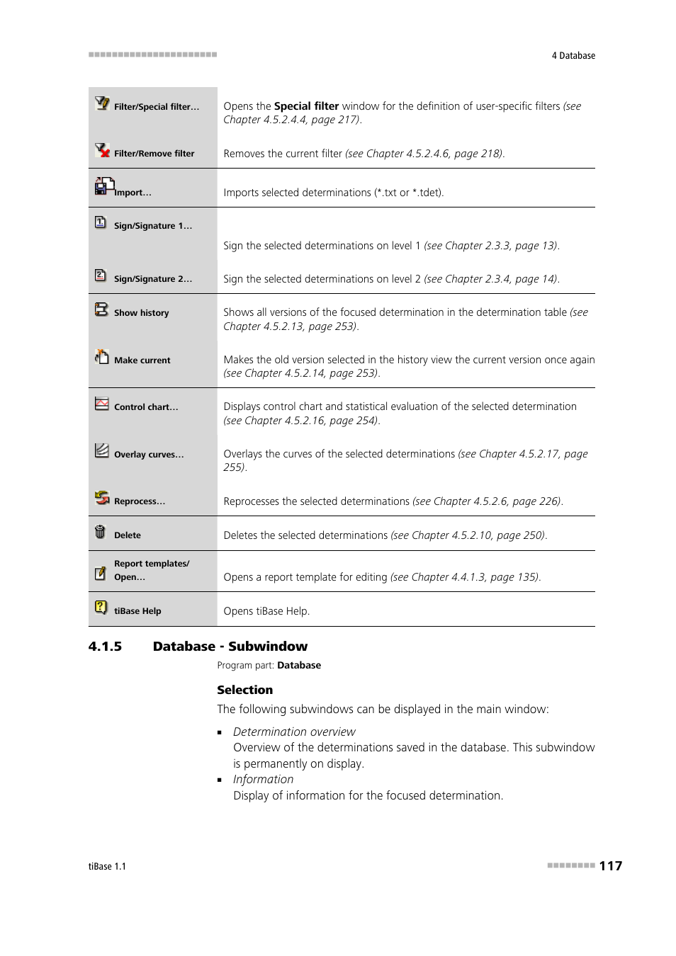 5 database - subwindow, Database - subwindow | Metrohm tiBase 1.1 User Manual | Page 125 / 349