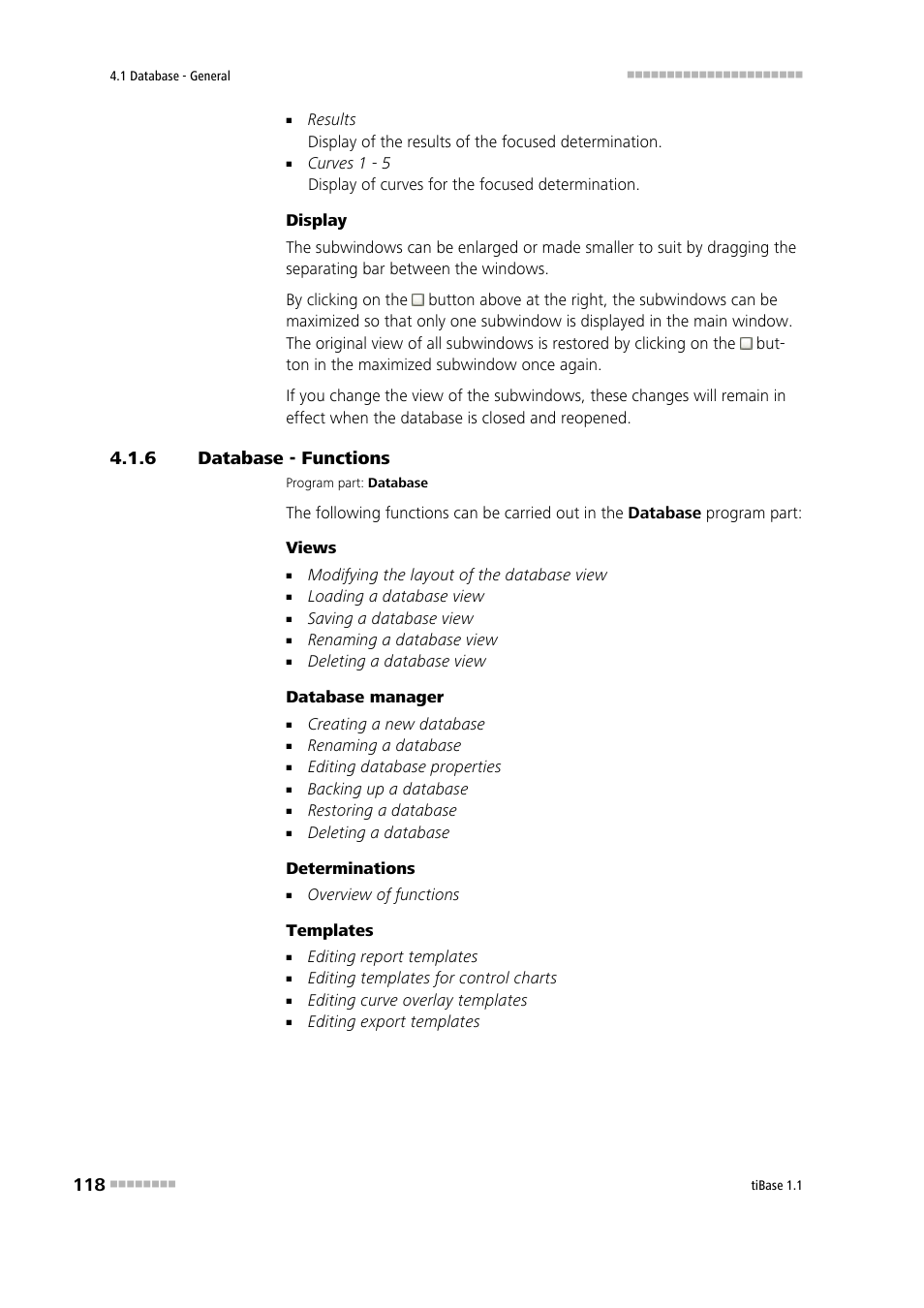 6 database - functions, Database - functions | Metrohm tiBase 1.1 User Manual | Page 126 / 349