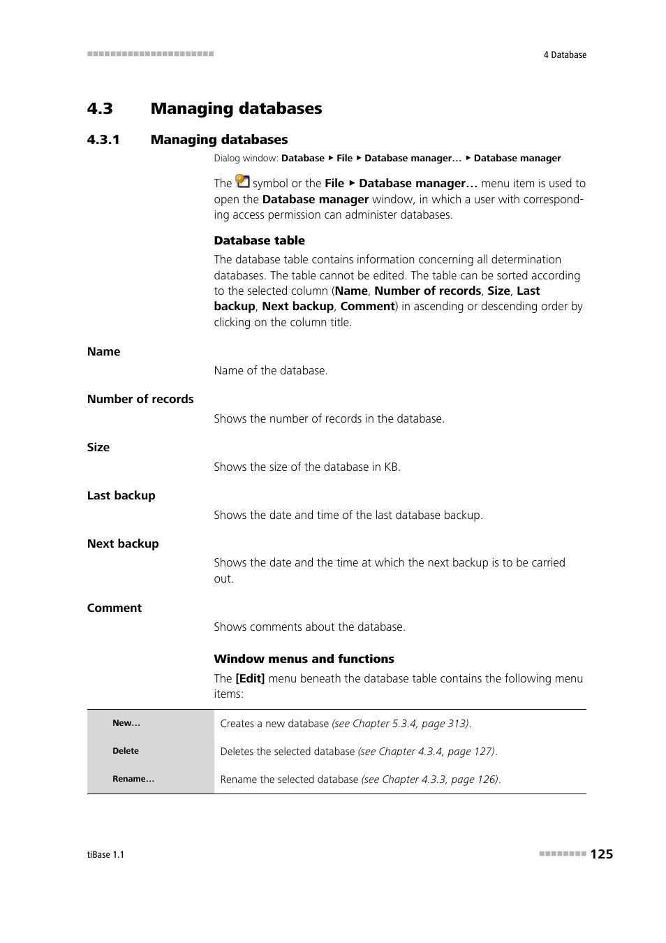 3 managing databases, 1 managing databases, Managing databases | Metrohm tiBase 1.1 User Manual | Page 133 / 349