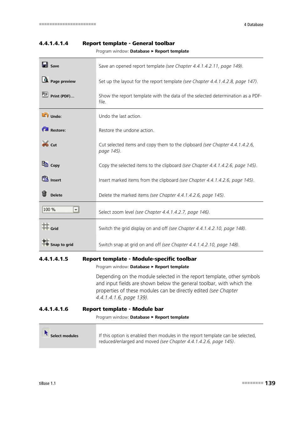 4 report template - general toolbar, 5 report template - module-specific toolbar, 6 report template - module bar | General toolbar, Module-specific toolbar, Module bar | Metrohm tiBase 1.1 User Manual | Page 147 / 349