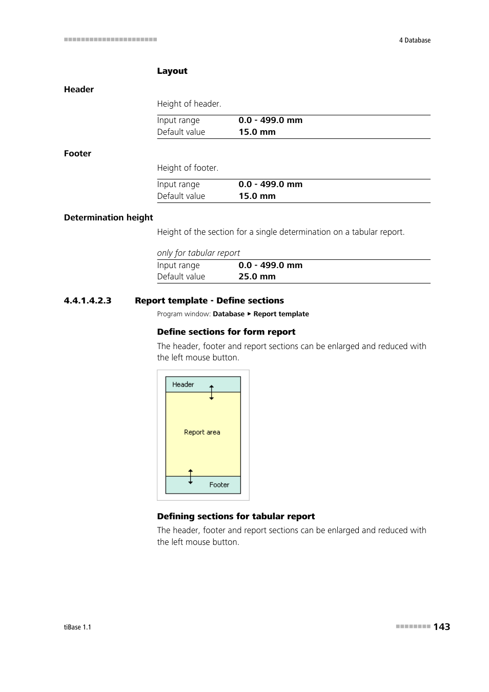 3 report template - define sections, Main window, Define sections in main window | Metrohm tiBase 1.1 User Manual | Page 151 / 349