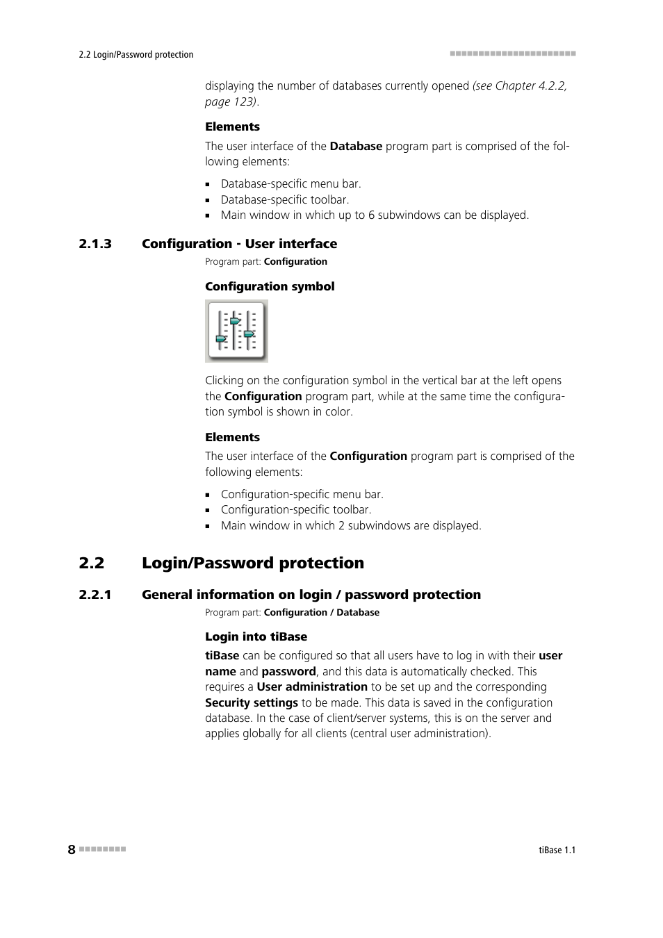 3 configuration - user interface, 2 login/password protection, Configuration - user interface | Login/password protection, General information on login / password protection | Metrohm tiBase 1.1 User Manual | Page 16 / 349