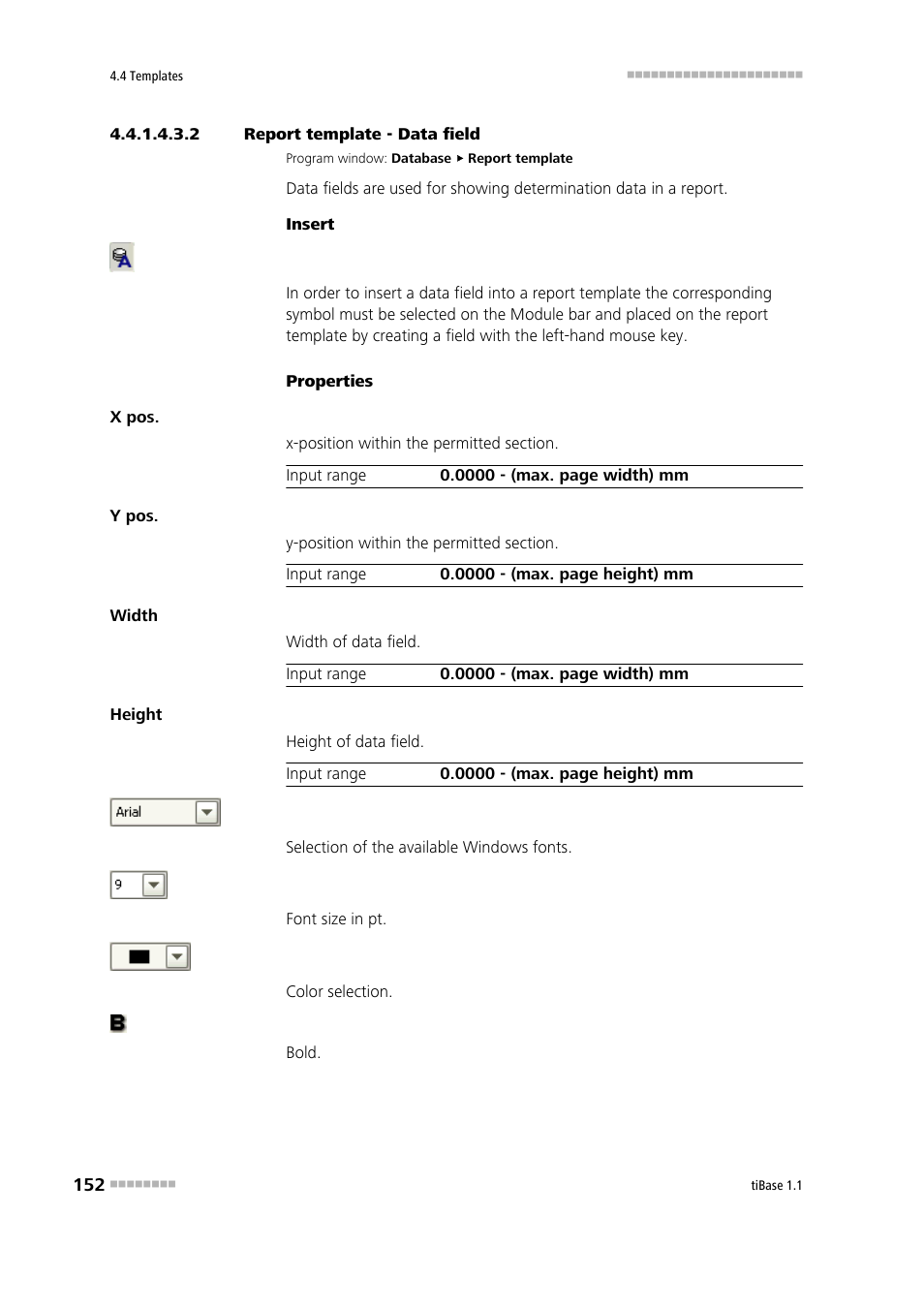 2 report template - data field, Data field | Metrohm tiBase 1.1 User Manual | Page 160 / 349