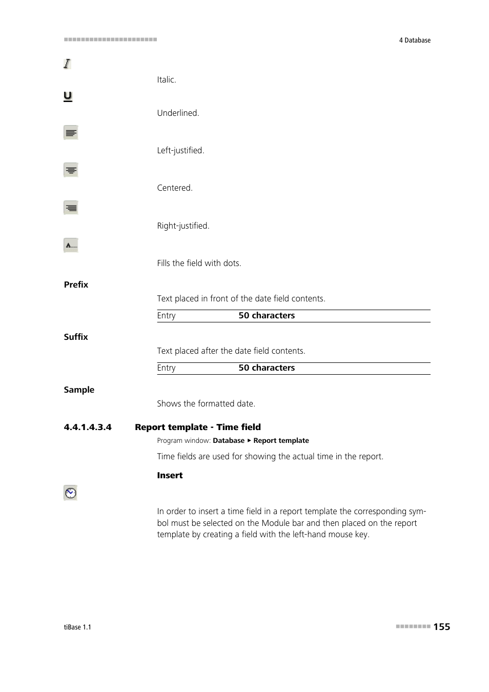 4 report template - time field, Time field | Metrohm tiBase 1.1 User Manual | Page 163 / 349