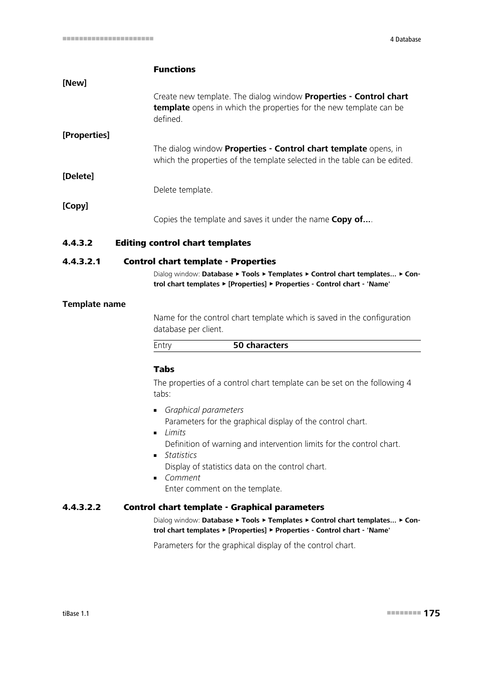 2 editing control chart templates, 1 control chart template - properties, 2 control chart template - graphical parameters | Metrohm tiBase 1.1 User Manual | Page 183 / 349