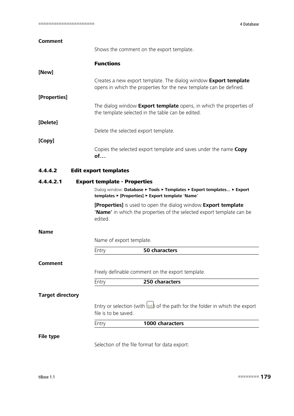2 edit export templates, 1 export template - properties | Metrohm tiBase 1.1 User Manual | Page 187 / 349