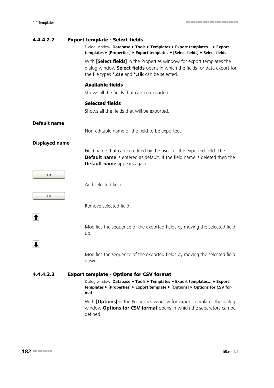 2 export template - select fields, 3 export template - options for csv format | Metrohm tiBase 1.1 User Manual | Page 190 / 349