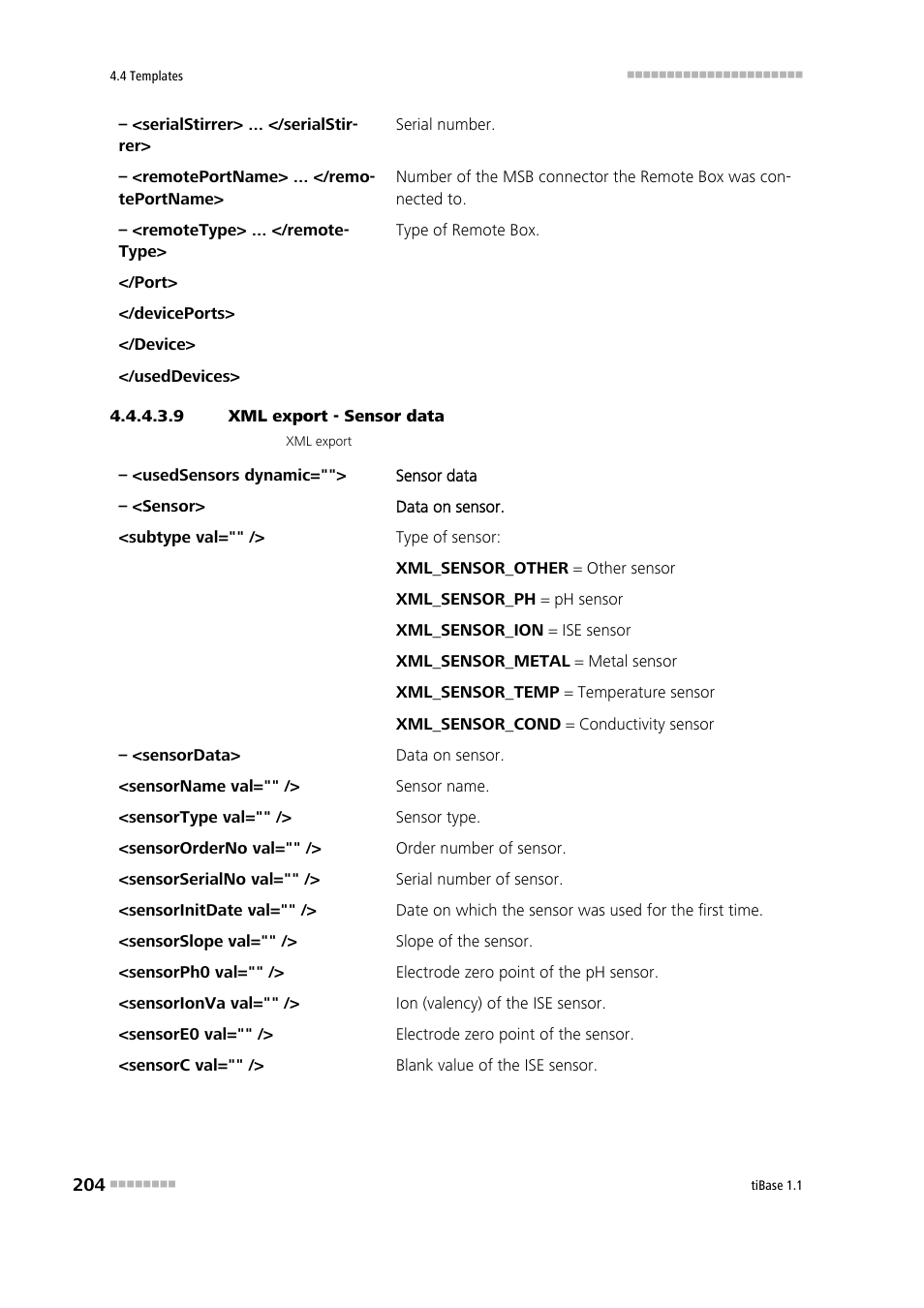 9 xml export - sensor data | Metrohm tiBase 1.1 User Manual | Page 212 / 349