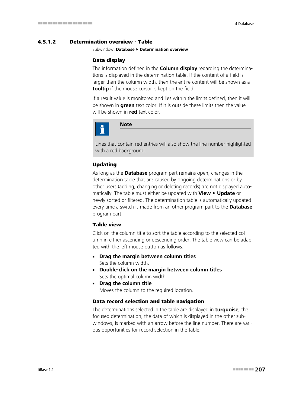 2 determination overview - table | Metrohm tiBase 1.1 User Manual | Page 215 / 349