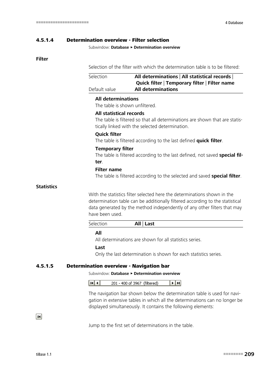 4 determination overview - filter selection, 5 determination overview - navigation bar | Metrohm tiBase 1.1 User Manual | Page 217 / 349