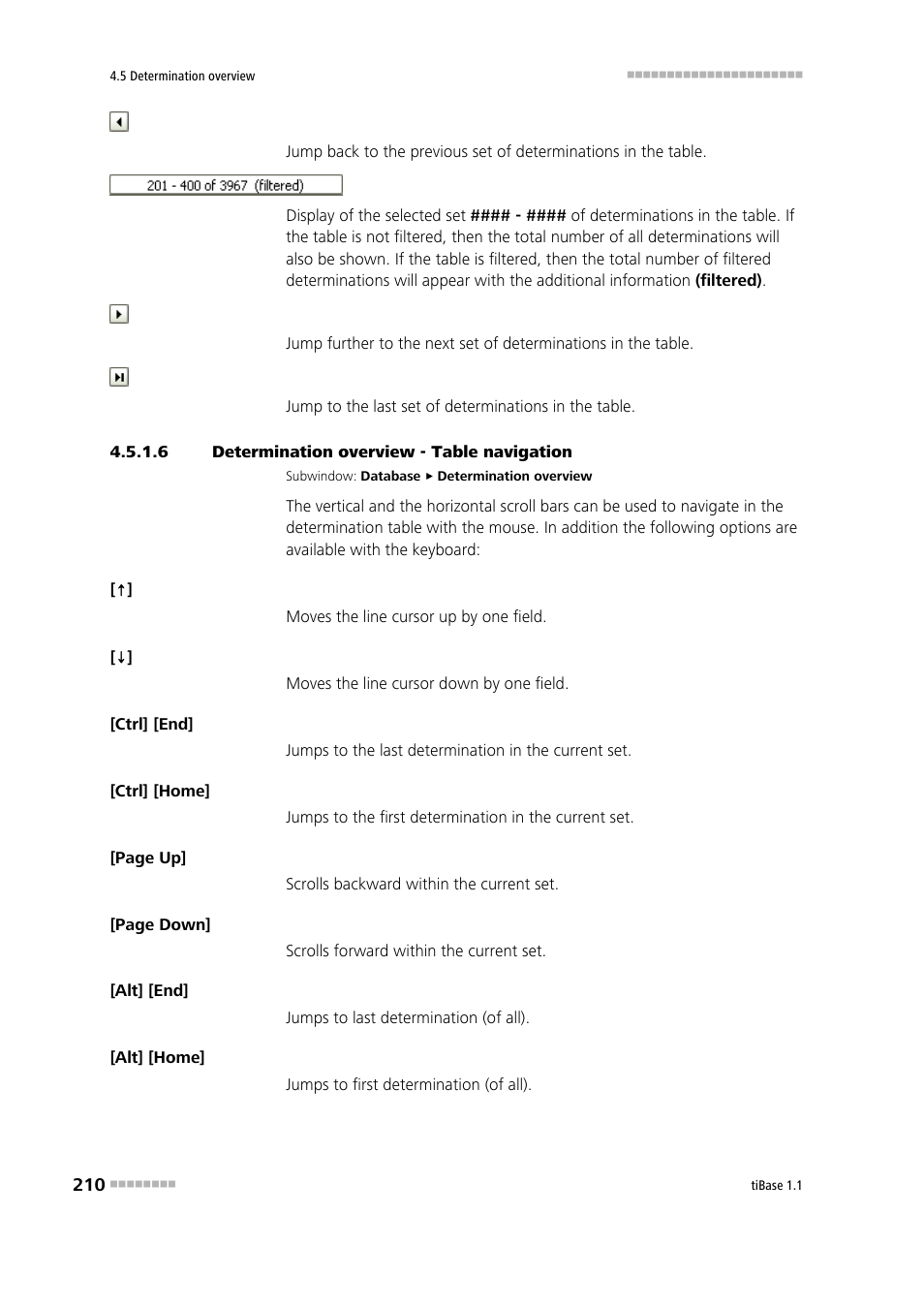 6 determination overview - table navigation | Metrohm tiBase 1.1 User Manual | Page 218 / 349